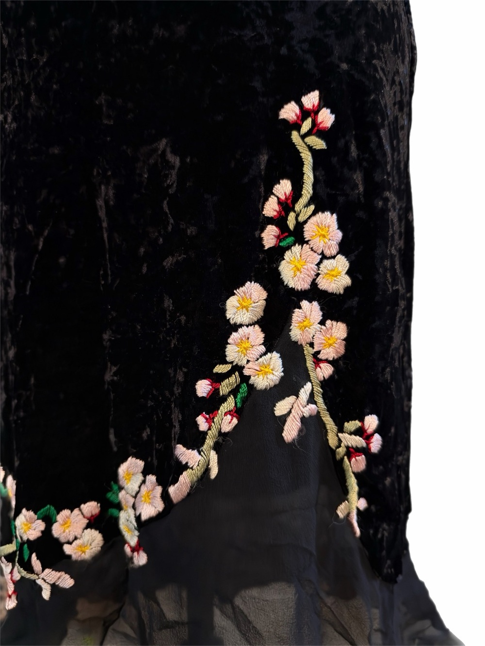 Vintage Betsey Johnson New York Velvet Sheer Mesh Floral Embroidery Slip Dress - Picture 6 of 10